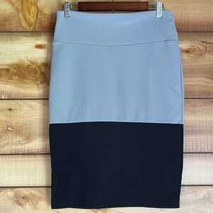 LuLaRoe Cassie Skirt Womens Medium Gray Black Colorblock‎ Pencil Stretch Pull On